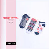 Kids Cotton Ankle Socks Pack of 3 – Stripes and Floral Designs